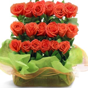 Ramo Rectangular Rosas Naranja X 18