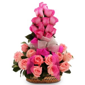 Canasta Triangular Rosas Rosadas y otras X 24