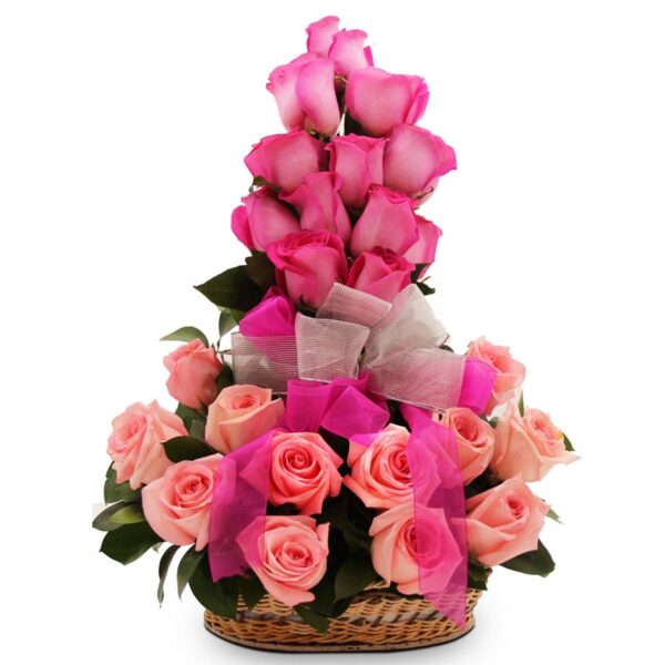 Canasta Triangular Rosas Rosadas y otras X 24