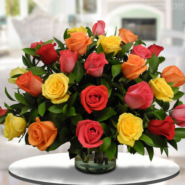 Florero De Vidrio Redondo(1cara) Rosas Rosadas y otras X 86