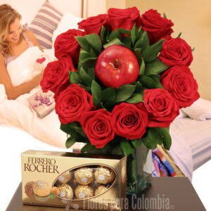 Florero De Vidrio Redondo(1cara) Rosas Rojas X 11