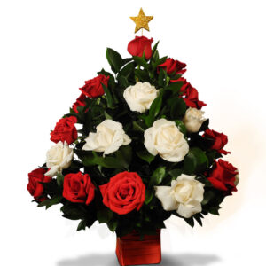 Florero De Vidrio Triangular Rosas Blancas y otras X 15