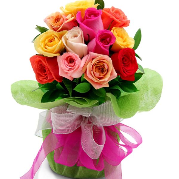 Florero De Vidrio Redondo(1cara) Rosas Rosadas y otras X 12