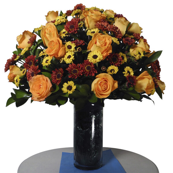 Florero De Vidrio Redondo(1cara) Rosas Naranja y otras X 17