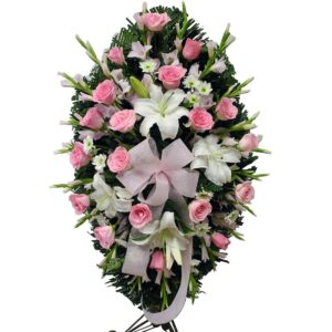 Corona Ovalada Rosas Rosadas y otras X 34