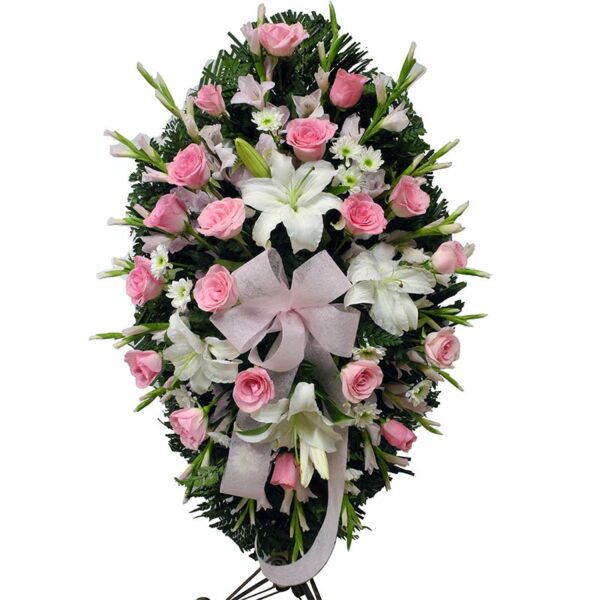 Corona Ovalada Rosas Rosadas y otras X 34