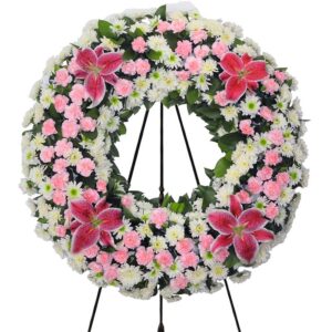 Corona Circular Claveles Rosados y otras X 62