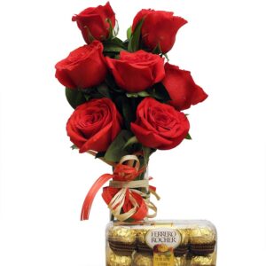 Florero De Vidrio Redondo(1cara) Rosas Rojas X 7