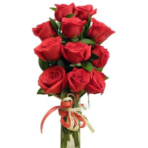 Florero De Vidrio Redondo(1cara) Rosas Rojas X 11
