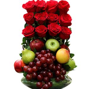 Florero De Vidrio Frutero Rosas Rojas X 12