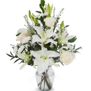 Florero De Vidrio Triangular Lirios Blancos y otras X 20