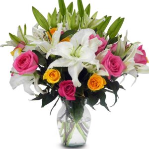 Florero De Vidrio Redondo(1cara) Lirios Blancos y otras X 20