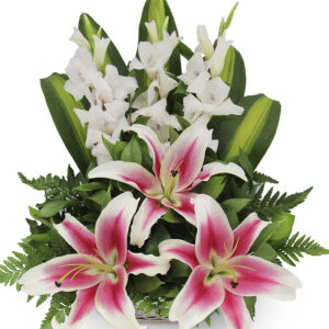 Canasta Triangular Lirios Rosados y otras X 4